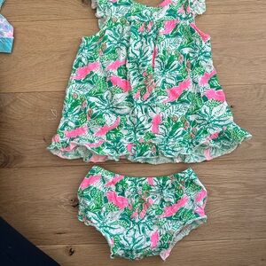 Lilly Pulitzer floral Pink and Green Kids Dress Set 12-18 months